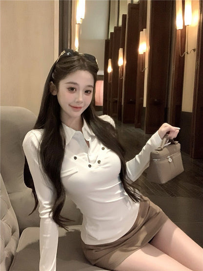 "Na+"學院美少女 假兩件式拼接顯瘦上衣 白