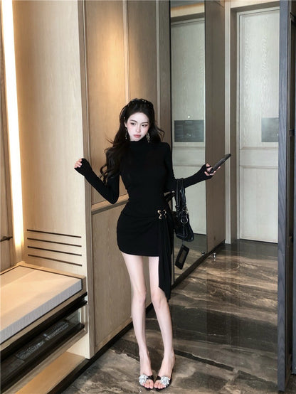 ''Na+''歐美辣妹彈力可調扣包臀裙 黑