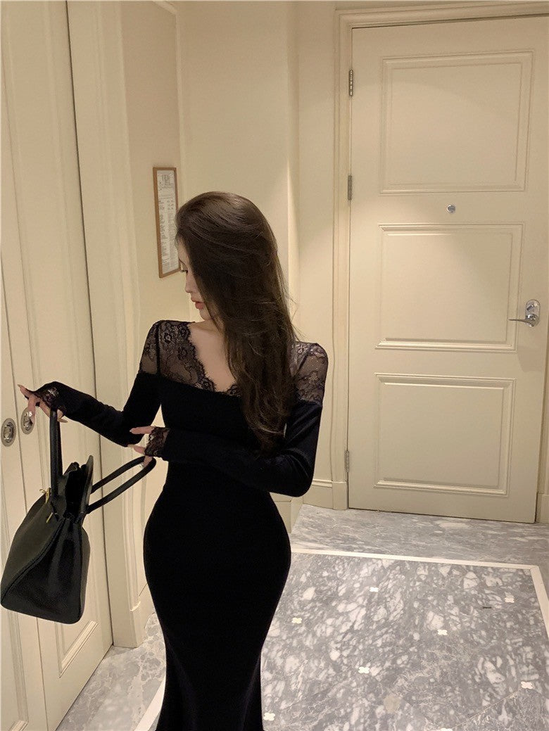 ''Na+''御姐白月光2.0 修身長款連身裙版 黑