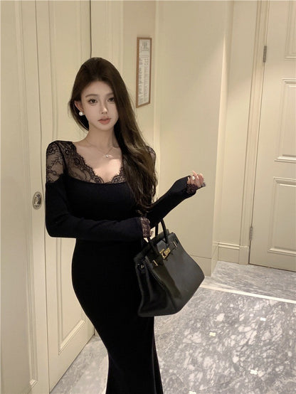 ''Na+''御姐白月光2.0 修身長款連身裙版 黑