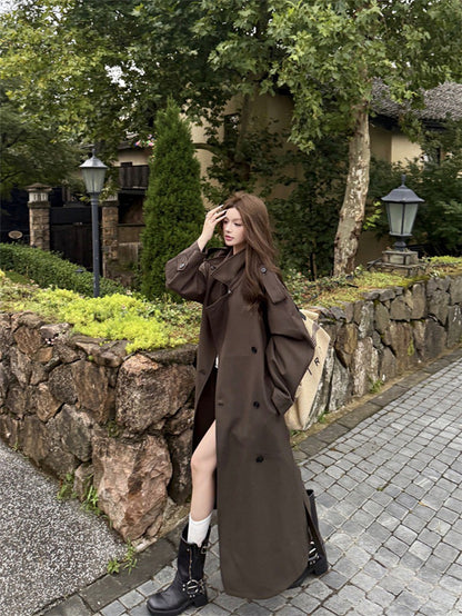 NA+ 大女主Be you雙排扣廓形長款風衣 深茶棕