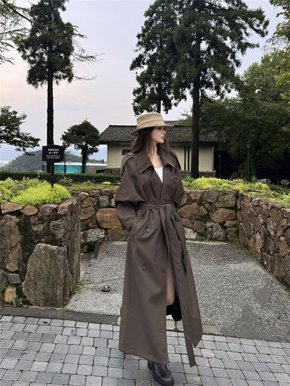 NA+ 大女主Be you雙排扣廓形長款風衣 深茶棕