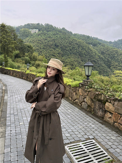 NA+ 大女主Be you雙排扣廓形長款風衣 深茶棕