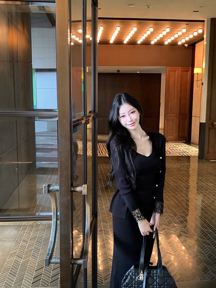 ''Na+''約會下午茶 氣質名媛針織三版設計 黑