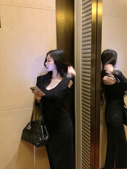 ''Na+''約會下午茶 氣質名媛針織三版設計 黑