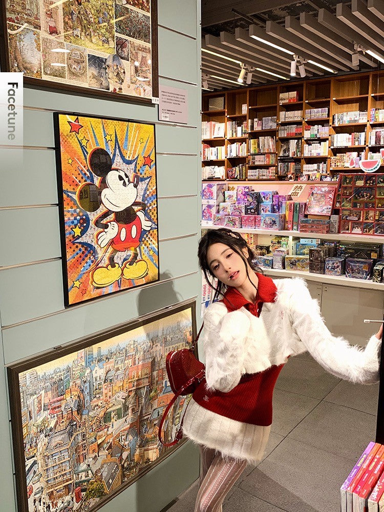 ''Na+''叛逆女高校 學院風短板水貂毛白上衣半身裙打底針織衫 紅