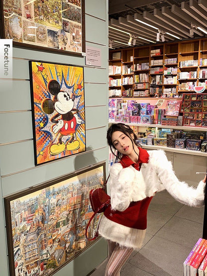 ''Na+''叛逆女高校 學院風短板水貂毛白上衣半身裙打底針織衫 紅