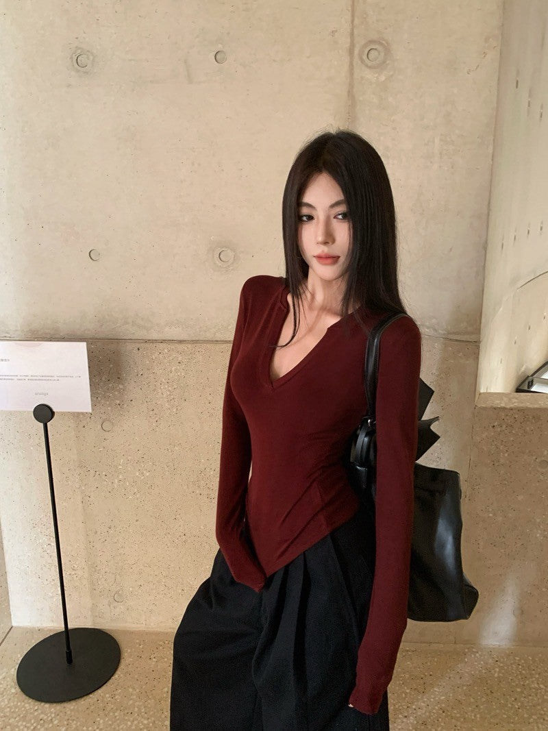 "Na+"好版型 V領正肩彈力打底上衣 紅/藍