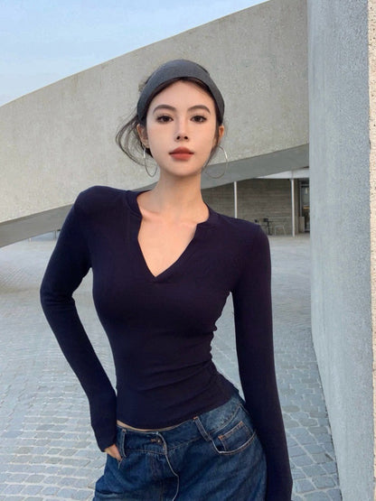 "Na+"好版型 V領正肩彈力打底上衣 紅/藍