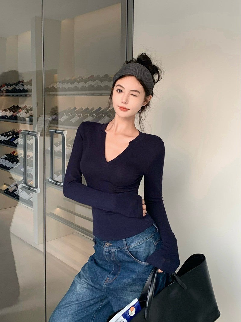 "Na+"好版型 V領正肩彈力打底上衣 紅/藍