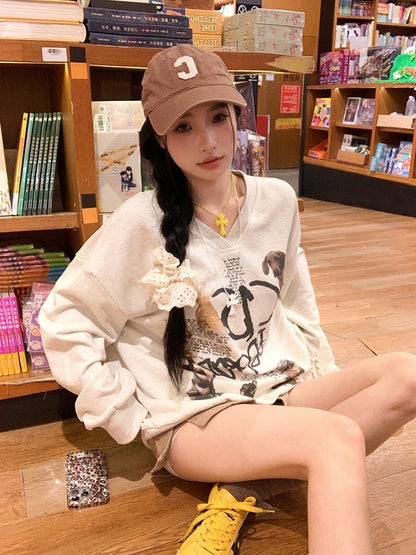 ''Na+''小狗藝術家 美式休閒V領套頭衛衣