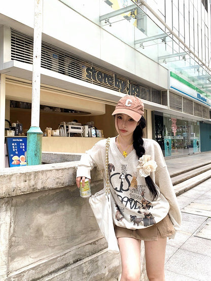 ''Na+''小狗藝術家 美式休閒V領套頭衛衣