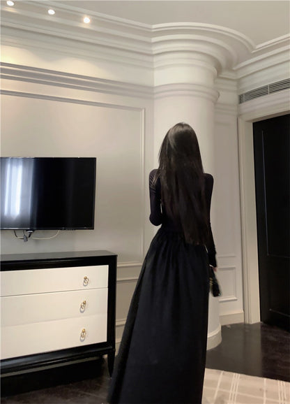 NA+ 暗黑女爵高領拼接針織連衣裙 黑