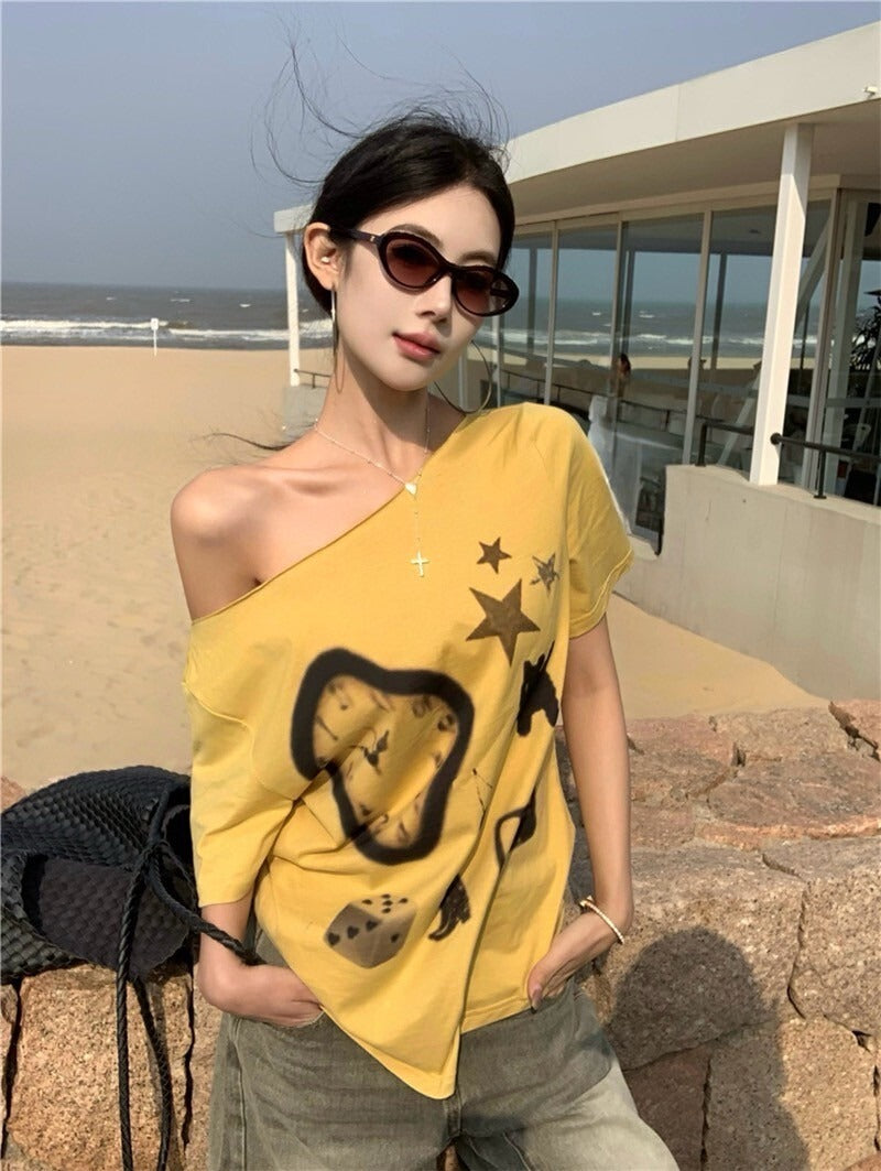 NA+ 時髦博物館 抽象畫印花黃色上衣