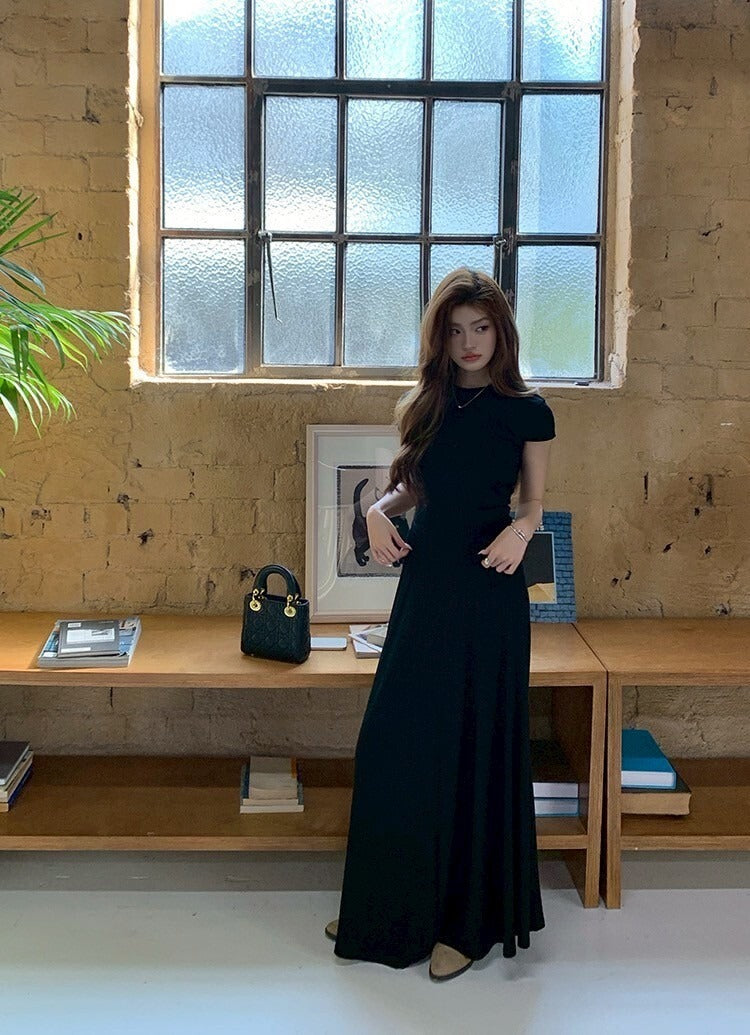 NA+ 基礎通勤 氣質圓領上衣半身裙套裝 黑