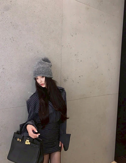 NA+ 御姐首選 復古條紋收腰襯衫包臀裙