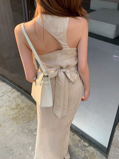 NA+ 高知姐姐 氣質綁帶收腰連身裙 杏