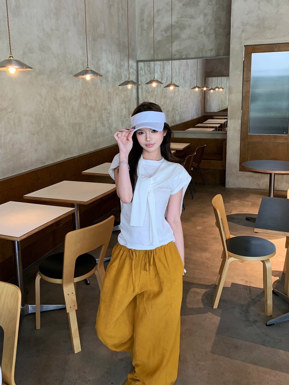 NA+ 簡約主義 休閒披肩上衣2件組/黃色抽繩休閒褲