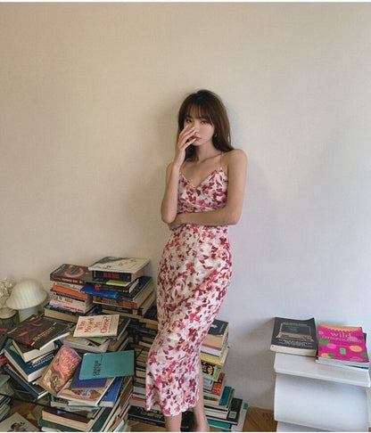 NA+ 碎花白蘭地 甜美春漾開叉洋裝 粉