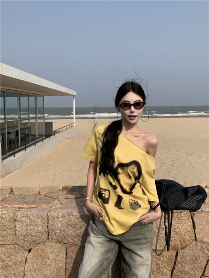 NA+ 時髦博物館 抽象畫印花黃色上衣