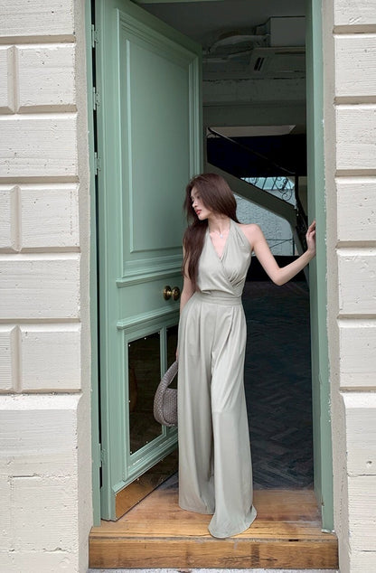 NA+ 爵士演奏會 百搭通勤收腰連身褲 卡綠