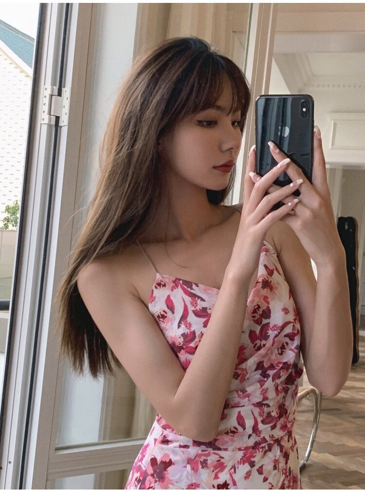 NA+ 碎花白蘭地 甜美春漾開叉洋裝 粉