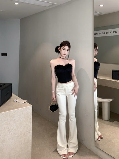 NA+ 立體花修身魚骨抹胸 黑