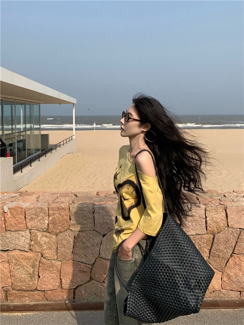 NA+ 時髦博物館 抽象畫印花黃色上衣