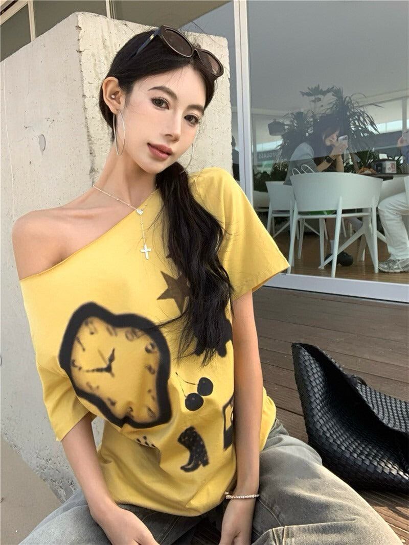 NA+ 時髦博物館 抽象畫印花黃色上衣