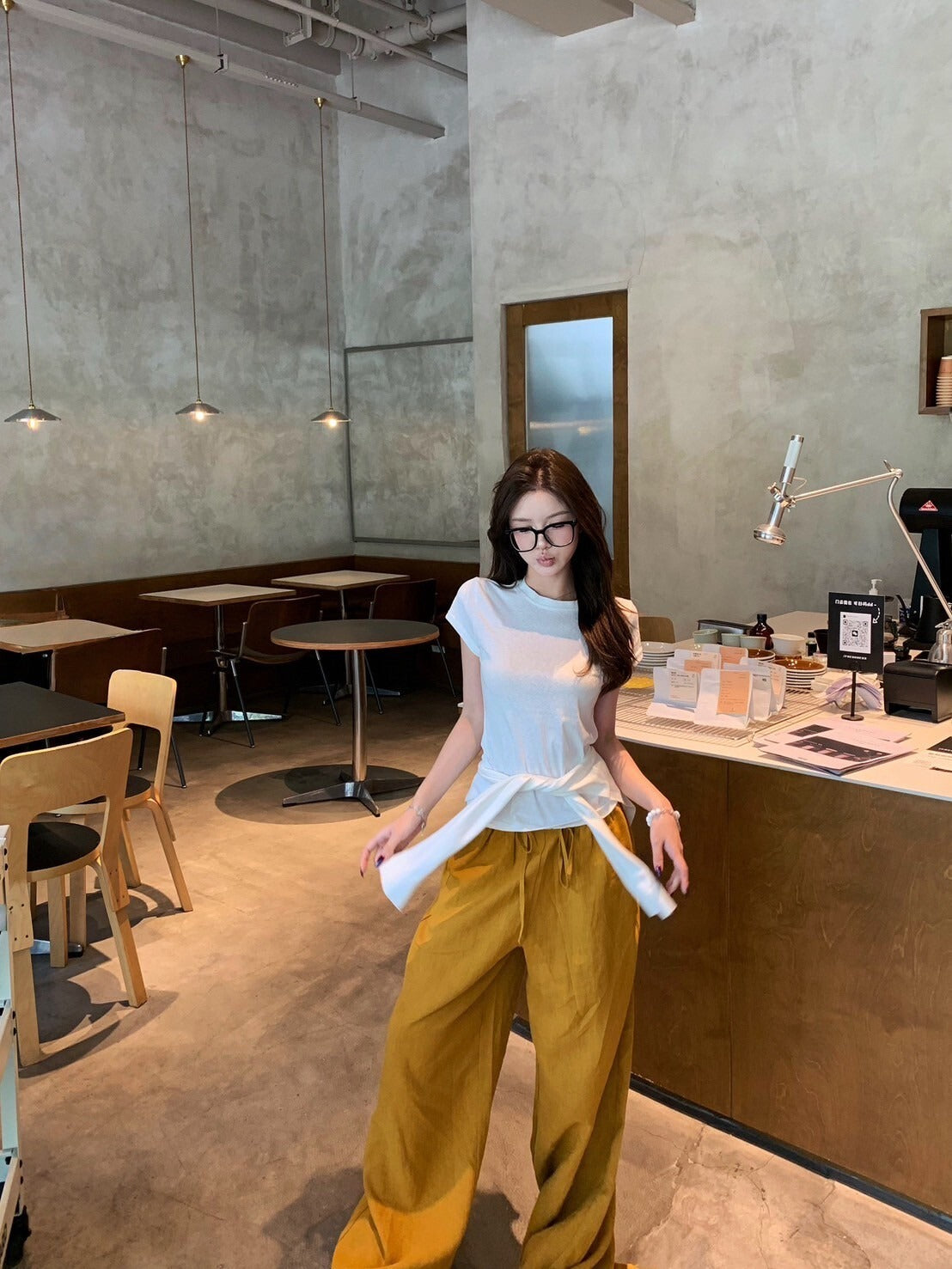 NA+ 簡約主義 休閒披肩上衣2件組/黃色抽繩休閒褲