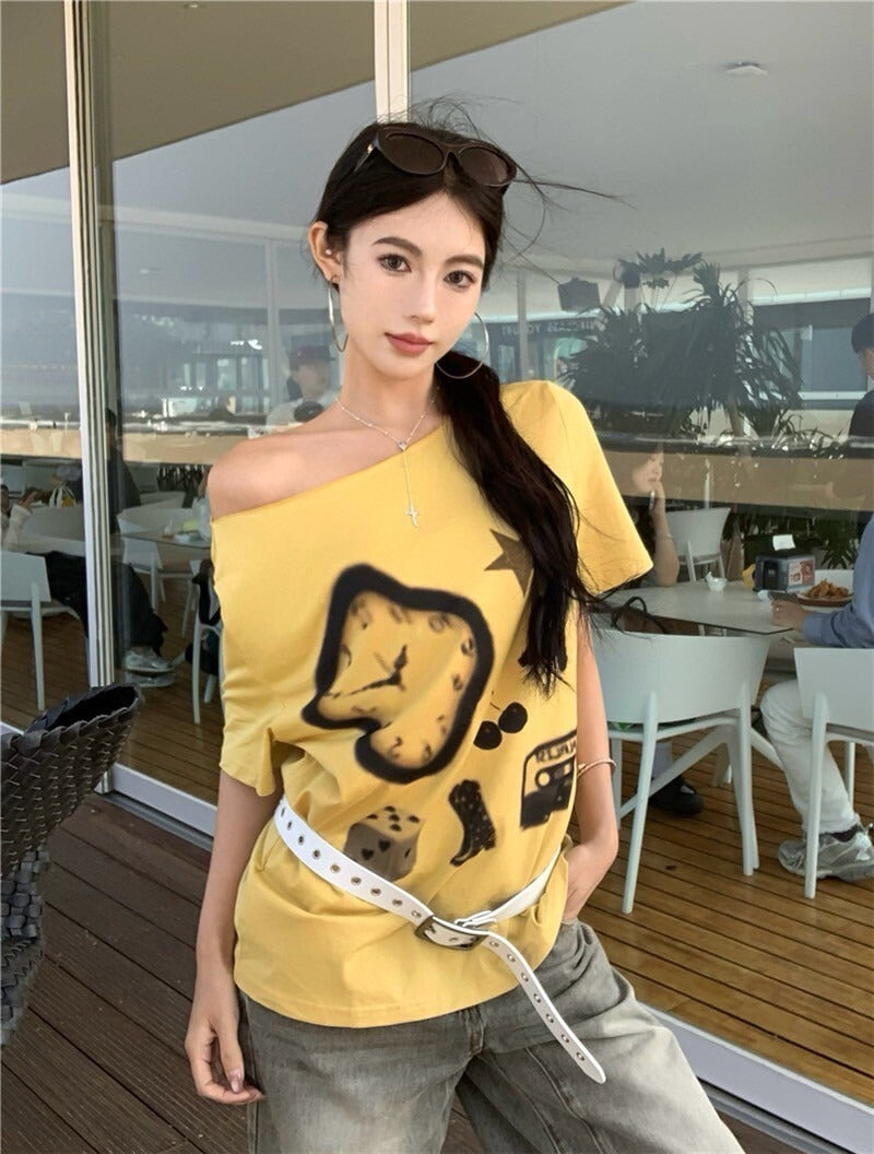 NA+ 時髦博物館 抽象畫印花黃色上衣