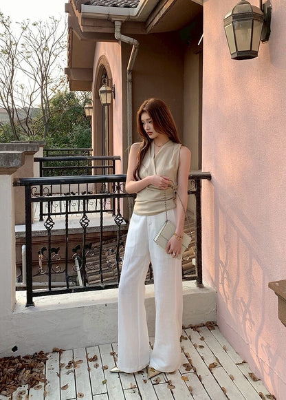 NA+ 溫柔開掛 簡約側收腰V領背心 杏