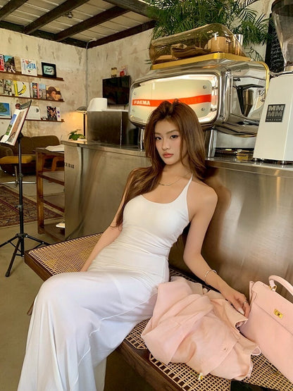 NA+ 超模私服 修身簡約白色連身裙/粉色襯衫