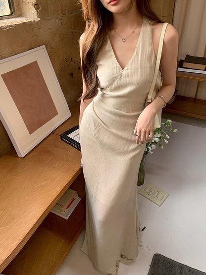 NA+ 高知姐姐 氣質綁帶收腰連身裙 杏