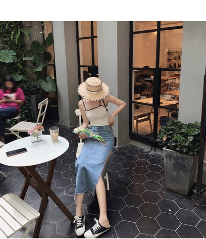 NA+ 簡約好看 修身側開衩牛仔半身裙