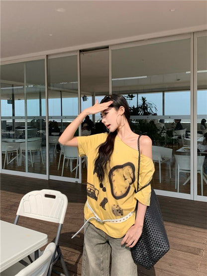 NA+ 時髦博物館 抽象畫印花黃色上衣
