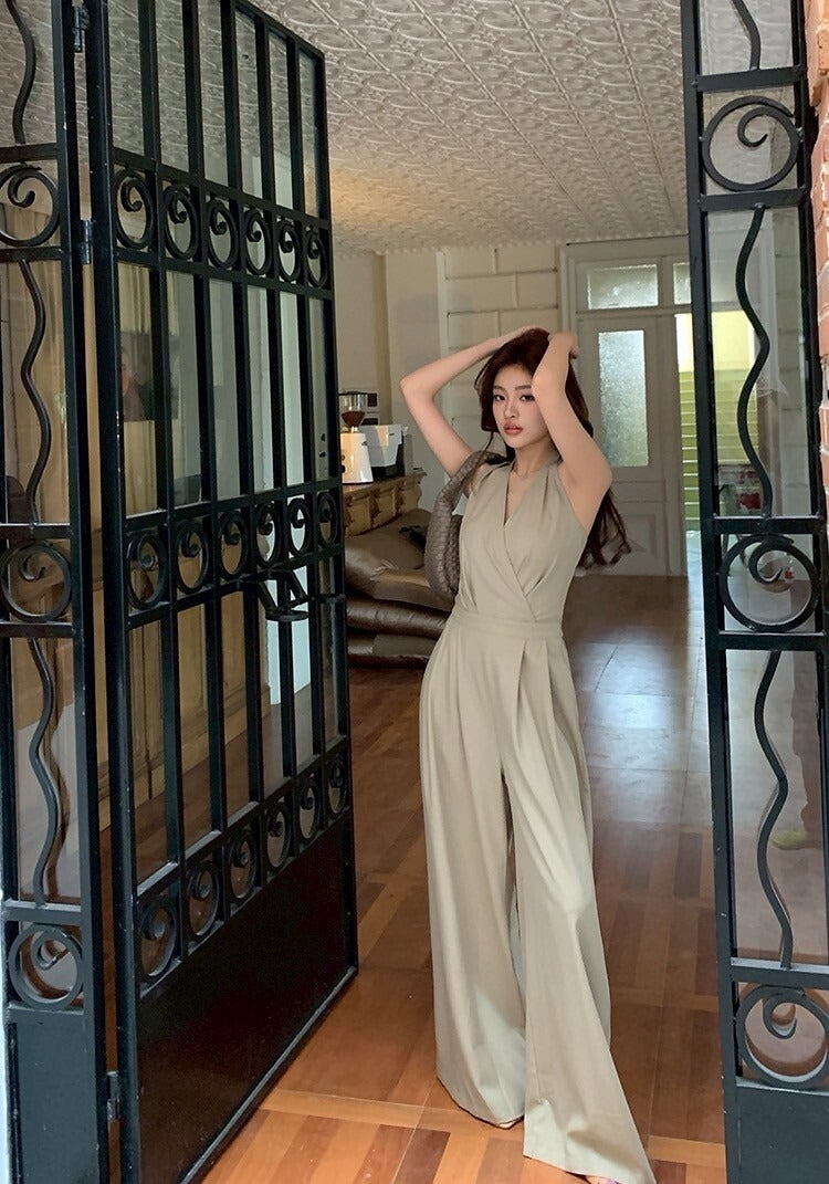 NA+ 爵士演奏會 百搭通勤收腰連身褲 卡綠