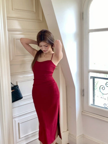 NA+ 簡約平口吊帶開叉連身裙