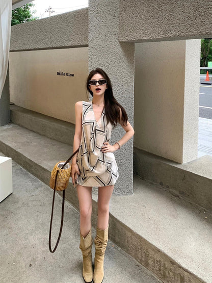 NA+ 老錢假日 鬆弛感印花背心/半身裙