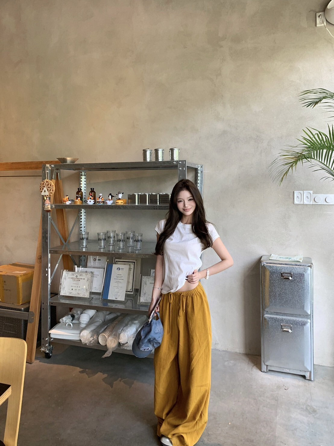 NA+ 簡約主義 休閒披肩上衣2件組/黃色抽繩休閒褲